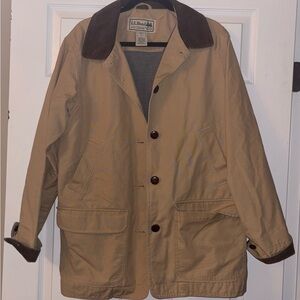 L.L. Bean Tan Canvas Barn Coat with Brown Corduroy Collar Women’s Large